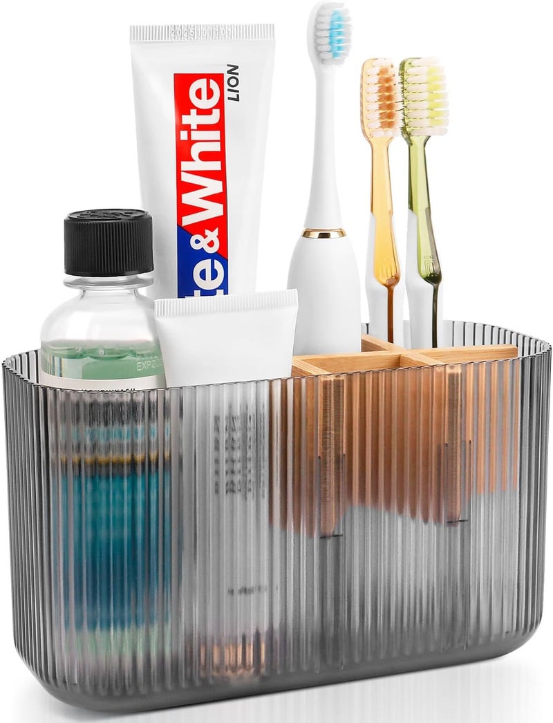 GFWARE Black Bathroom Accessories - 5 Slots Toothbrush Holders for Bathrooms Sink Organizer Countertop Kids Bathroom Storage Caddy Decor - Image 1